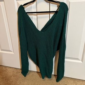 Slouchy Green Twist Back Sweater